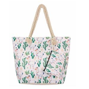 Canvas Tote with Llamas and Cactus with coin purse